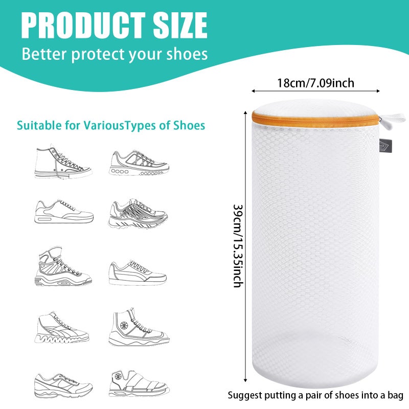 Kimmama Shoe Washing Machine Bag, Shoe Bag for Washing Machine, Mesh Laundry Bags for Sneakers, Footwear, Trainers, Slippers, Honeycomb Net, Orange Zipper, 7x15" - Image 2